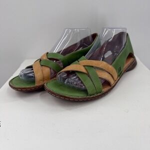 Born Strappy Sandals Womens 9 Green Leather Slip On Comfort Summer Shoes W7561